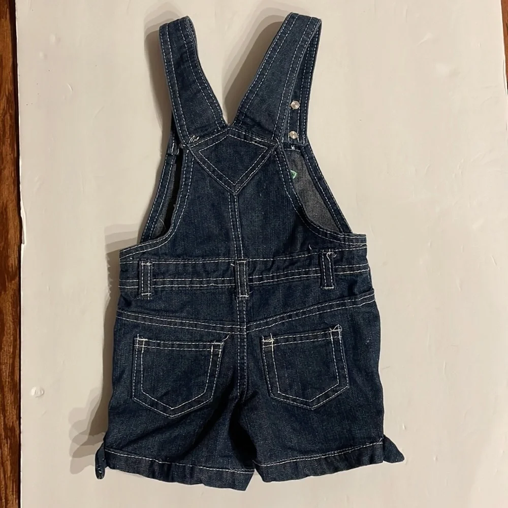 Baby girl 12 M shortalls sequins lemon appliqué / attached green check tie belt